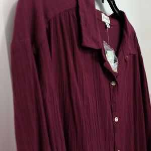 New Burgundy Oversized Button Shirt / 2X